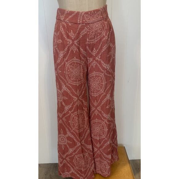 Wonderly Pants Womens Medium Red Wide Leg Boho Lined Lightweight Pocket Casual - Picture 2 of 7